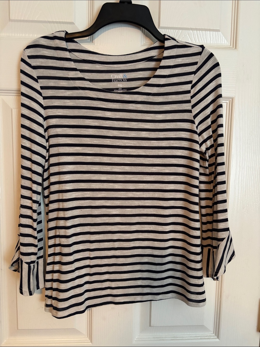 croft & barrow Black and White Striped Long Sleeve Top